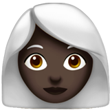 Hoe Vrouw: donkere huidskleur, wit haar emoji eruit ziet op Apple.