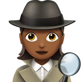 Hoe Vrouwelijke detective: donkergetinte huidskleur emoji eruit ziet op Apple.