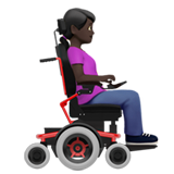 How Woman in Motorized Wheelchair Facing Right: Dark Skin Tone emoji looks on Apple.