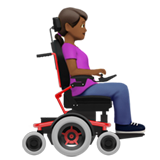 How Woman in Motorized Wheelchair Facing Right: Medium-Dark Skin Tone emoji looks on Apple.