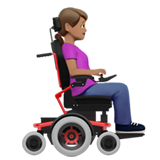 How Woman in Motorized Wheelchair Facing Right: Medium Skin Tone emoji looks on Apple.