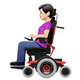 A quoi ressemblent les emoji Femme en fauteuil motorisé: peau claire sur Apple.