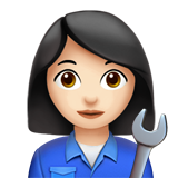 How Woman Mechanic: Light Skin Tone emoji looks on Apple.