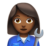 How Woman Mechanic: Medium-Dark Skin Tone emoji looks on Apple.