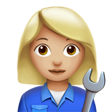 Wie Mechanikerin: mittelhelle Hautfarbe Emoji auf Apple aussieht.