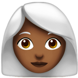 Hoe Vrouw: donkergetinte huidskleur, wit haar emoji eruit ziet op Apple.