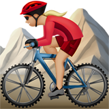 Come Ciclista donna di mountain bike: carnagione abbastanza chiara emoji appare su Apple.