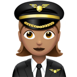 A quoi ressemblent les emoji Pilote femme: peau légèrement mate sur Apple.