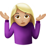 How Woman Shrugging: Medium-Light Skin Tone emoji looks on Apple.