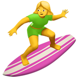 Hoe Vrouwelijke surfer emoji eruit ziet op Apple.