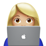 Bagaimana emoji Ahli teknologi wanita: ton kulit sederhana cerah kelihatan di Apple.