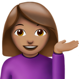 A quoi ressemblent les emoji Femme paume vers le haut: peau légèrement mate sur Apple.