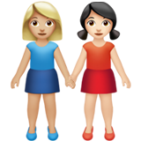 A quoi ressemblent les emoji Deux femmes se tenant la main: peau moyennement claire et peau claire sur Apple.