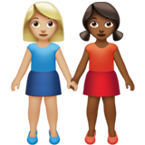 A quoi ressemblent les emoji Deux femmes se tenant la main: peau moyennement claire et peau mate sur Apple.