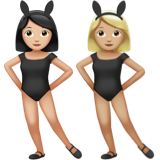 A quoi ressemblent les emoji Femmes avec des oreilles de lapin : peau claire et peau moyennement claire sur Apple.
