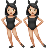 Apple에서토끼 귀를 쓰고 춤추는 여자들: 하얀 피부그림 이모티콘이 어떻게 보이는지.