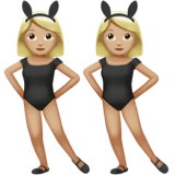 Apple에서토끼 귀를 쓰고 춤추는 여자들: 연한 갈색 피부그림 이모티콘이 어떻게 보이는지.