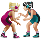 Apple에서레슬링하는 여자: 연한 갈색 피부 하얀 피부그림 이모티콘이 어떻게 보이는지.