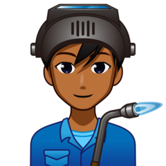 Bagaimana Man Factory Worker: Medium-Dark Skin Tone emoji terlihat di Emojidex.