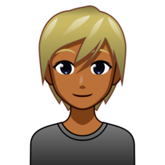 How Person: Medium-Dark Skin Tone, Blond Hair emoji looks on Emojidex.