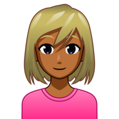 How Woman: Medium-Dark Skin Tone, Blond Hair emoji looks on Emojidex.