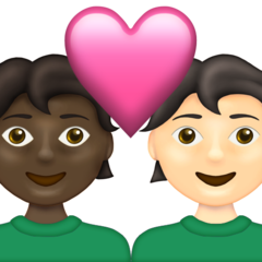 Cómo se ve el emoji Pareja enamorada: persona adulta, persona adulta, tono de piel oscuro, tono de piel claro en Emojipedia.