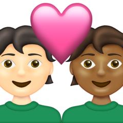 Bagaimana Pasangan dengan hati: dewasa, dewasa, warna kulit cerah, warna kulit gelap-sedang emoji terlihat di Emojipedia.