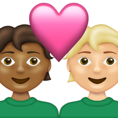 A quoi ressemblent les emoji Couple avec cœur : adulte, adulte, peau mate et peau moyennement claire sur Emojipedia.