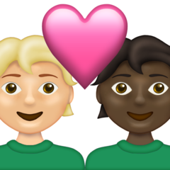 A quoi ressemblent les emoji Couple avec cœur : adulte, adulte, peau moyennement claire et peau foncée sur Emojipedia.