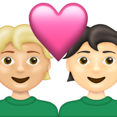 A quoi ressemblent les emoji Couple avec cœur : adulte, adulte, peau moyennement claire et peau claire sur Emojipedia.