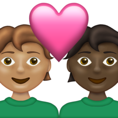 A quoi ressemblent les emoji Couple avec cœur : adulte, adulte, peau légèrement mate et peau foncée sur Emojipedia.