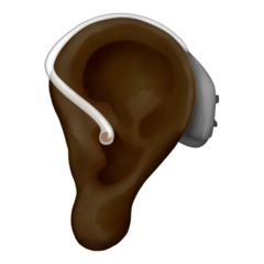 Bagaimana Ear with Hearing Aid: Dark Skin Tone emoji terlihat di Emojipedia.