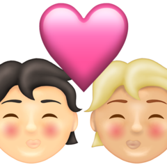 A quoi ressemblent les emoji Bisou : adulte, adulte, peau claire et peau moyennement claire sur Emojipedia.