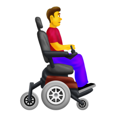 How Man in Motorized Wheelchair Facing Right emoji looks on Emojipedia.