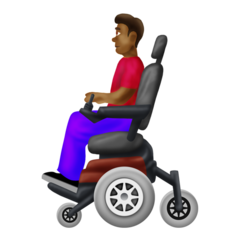 Bagaimana Man in Motorized Wheelchair: Medium-Dark Skin Tone emoji terlihat di Emojipedia.