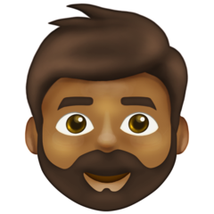 Hoe Man: donkergetinte huidskleur, baard emoji eruit ziet op Emojipedia.