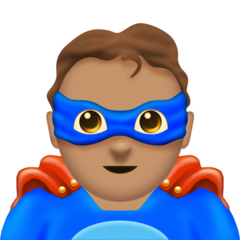 How Man Superhero: Medium Skin Tone emoji looks on Emojipedia.