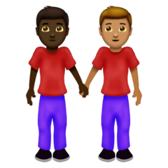 A quoi ressemblent les emoji Deux hommes se tenant la main: peau foncée et peau légèrement mate sur Emojipedia.