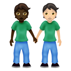 Bagaimana People Holding Hands: Dark Skin Tone, Light Skin Tone emoji terlihat di Emojipedia.