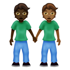 Hoe Personen hand in hand: donkere huidskleur, donkergetinte huidskleur emoji eruit ziet op Emojipedia.