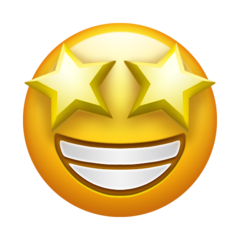 Cómo se ve el emoji Cara sonriendo con estrellas en Emojipedia.