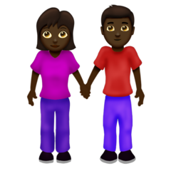 Hoe Man en vrouw hand in hand: donkere huidskleur emoji eruit ziet op Emojipedia.