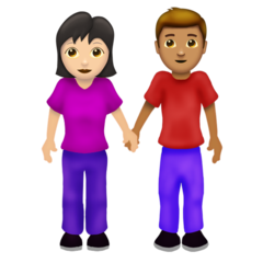 Hoe Man en vrouw hand in hand: lichte huidskleur, getinte huidskleur emoji eruit ziet op Emojipedia.