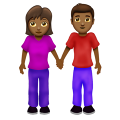 Hoe Man en vrouw hand in hand: donkergetinte huidskleur emoji eruit ziet op Emojipedia.