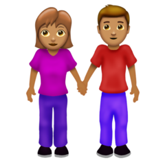 Cómo se ve el emoji Mujer y hombre de la mano: tono de piel medio en Emojipedia.