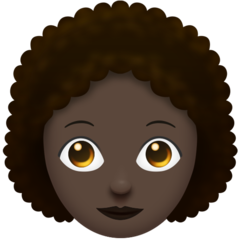 How Woman: Dark Skin Tone, Curly Hair emoji looks on Emojipedia.