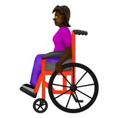 A quoi ressemblent les emoji Femme en fauteuil roulant manuel: peau foncée sur Emojipedia.