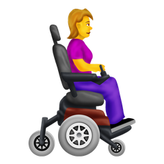 How Woman in Motorized Wheelchair Facing Right emoji looks on Emojipedia.