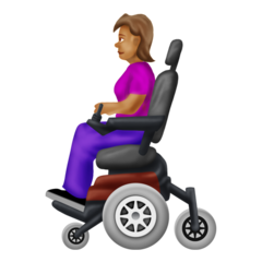 A quoi ressemblent les emoji Femme en fauteuil motorisé: peau légèrement mate sur Emojipedia.