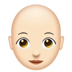 How Woman: Light Skin Tone, Bald emoji looks on Emojipedia.